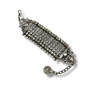 Vintage Turkish Silvertone Coin Link Bracelet Boho 7-8" Lobster Clasp